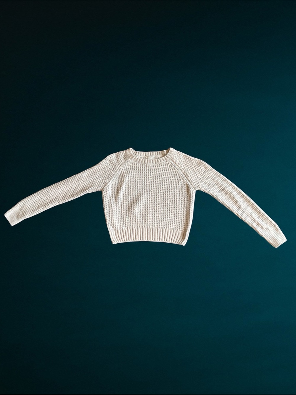 Altar'd State Cream Waffle Knit Cropped Raglan Sweater Crewneck Size S
